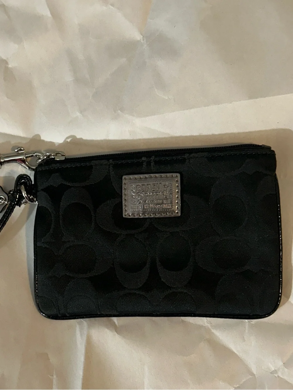 Vintage Coach Poppy Black Signature C Wristlet with Silver Hardware